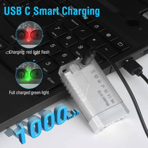 Lanterna EDC 12 moduri de iluminat, 1000 Lumeni, IPX4, lumina UV, beep de urgenta 80 dB,  USB C, distanta 100 Metri, acumulator 1000mAh, argintiu [2]