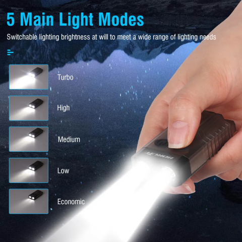 Lanterna EDC 12 moduri de iluminat, 1000 Lumeni, IPX4, lumina UV, beep de urgenta 80 dB,  USB C, distanta 100 Metri, acumulator 1000mAh, argintiu [7]