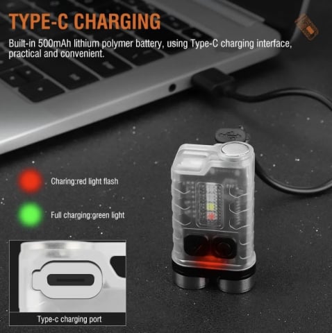 Lanterna EDC 12 moduri de iluminat, 900 Lumeni, IPX65, USB C, distanta 100 Metri, acumulator 500mAh, argintiu [1]
