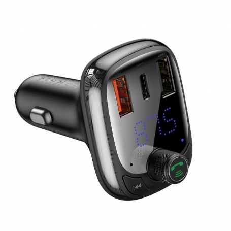 Auto - Modulator FM Bluetooth Baseus, MP3 Player, Buton de apel, USB Type-C, MicroSD, 5A, Negru CCTM-B01