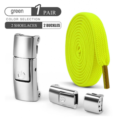 Sportive - Set de 2 sireturi elastice, extensibile, ajustabile , incaltare rapida, cu sistem NO TOUCH, reglabile, 100 cm, verde neon