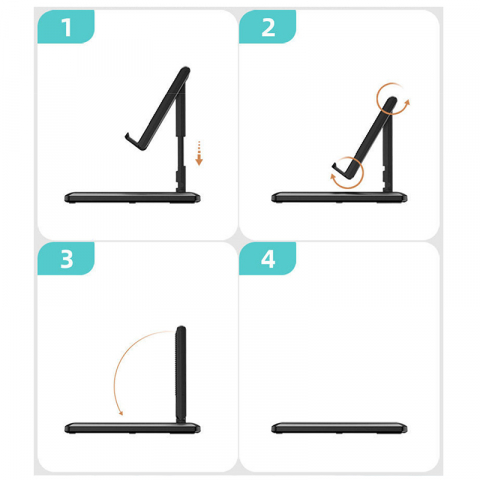 Suport mini pliabil, pentru birou/masa, universal pentru telefon sau tableta, compatibilitate universala, Negru [5]