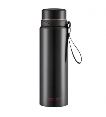Camping, vanatoare &pescuit - Termos British Style Negru mat, otel inoxitabil, cu sita infuzor si perete dublu, 800 ml