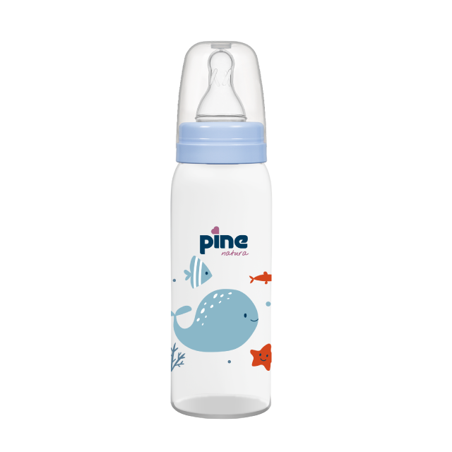 Biberon Clasic cu tetină nr. 1, 0-6 luni, Albastru x 250ml Pine Natura x 1 buc [2]