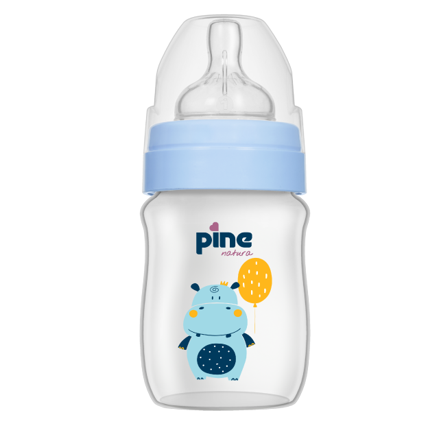 Biberon cu gât larg cu tetină nr 1, 0-6 luni, Albastru x 150ml cu tetina nr. 1 Pine Natura x 1 buc [2]