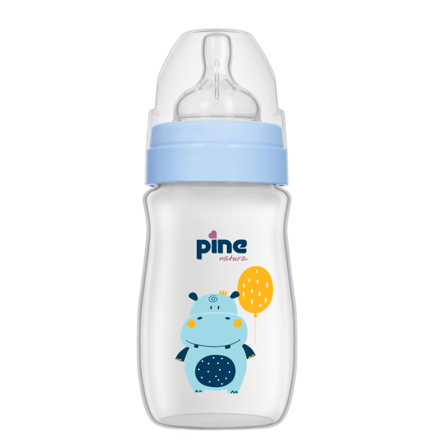 Biberon cu gât larg cu tetină nr 1, 0-6 luni, Albastru x 250ml cu tetina nr. 1 Pine Natura x 1 buc [2]