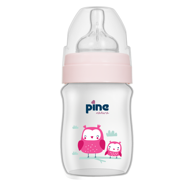 Biberon cu gât larg cu tetină nr 1, 0-6 luni, Roz x 150ml Pine Natura x 1 buc [2]
