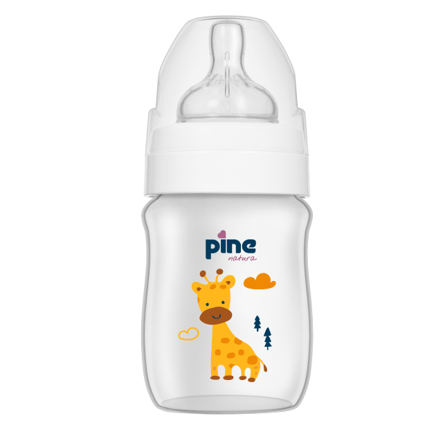 Biberon cu gât largcu tetină nr 1, 0-6 luni, Alb x 150ml cu tetina nr. 1 Pine Natura x  1 buc [2]