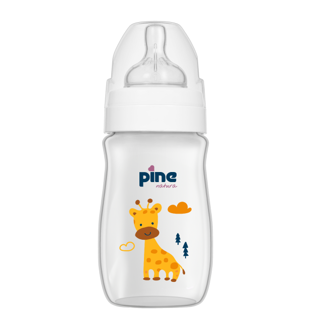 Biberon cu gât largcu tetină nr 1, 0-6 luni, Alb x 250ml cu tetina nr. 1 Pine Natura x  1 buc [2]