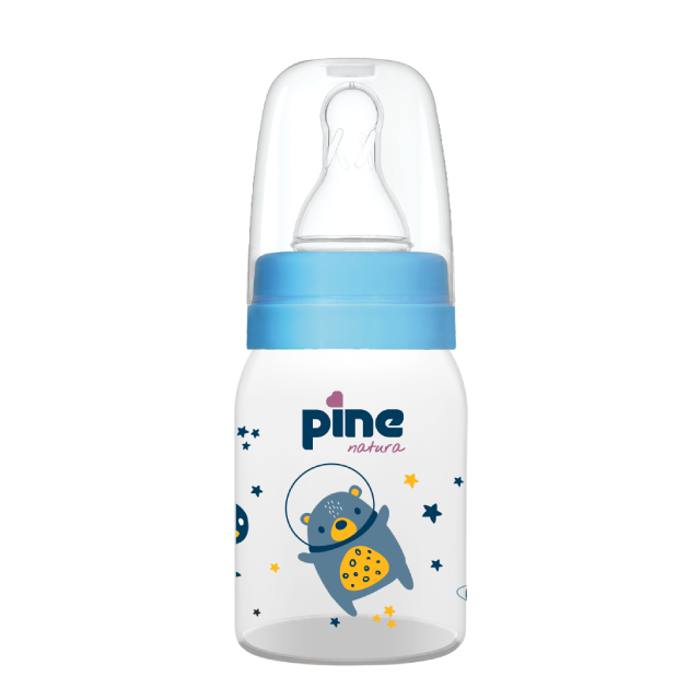 Biberon din sticlă cu tetină nr 1, 0-6 luni, Albastru x 125ml cu tetina nr. 1 Pine Natura x 1 buc [2]