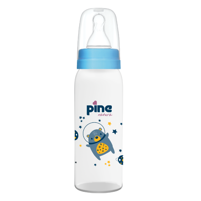 Biberon din sticlă cu tetină nr 1, 0-6 luni, Albastru x 250ml Pine Natura x 1 buc [2]