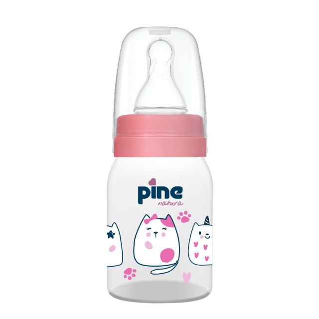 Biberon din sticlă cu tetină nr 1, 0-6 luni, Roz x 125ml Pine Natura x 1 buc [2]