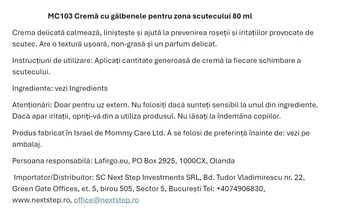 Cremă cu Gălbenele pentru zona scutecului Mommy Care - 80 ml. [2]