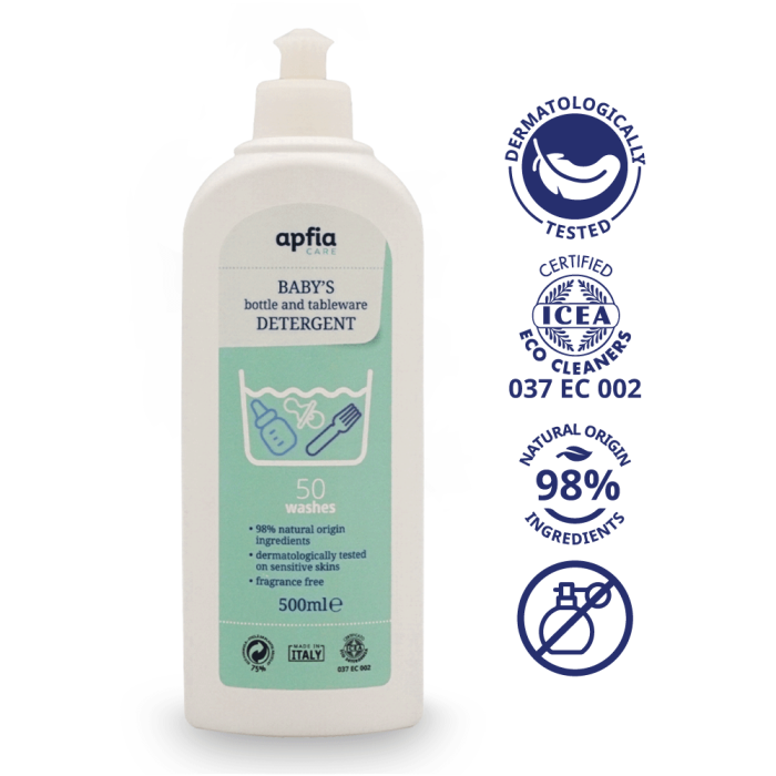 Detergent lichid ECO pentru biberoane și accesorii, Natural, Fără parfum, 50 spălări, 500 ml Apfia Care [1]