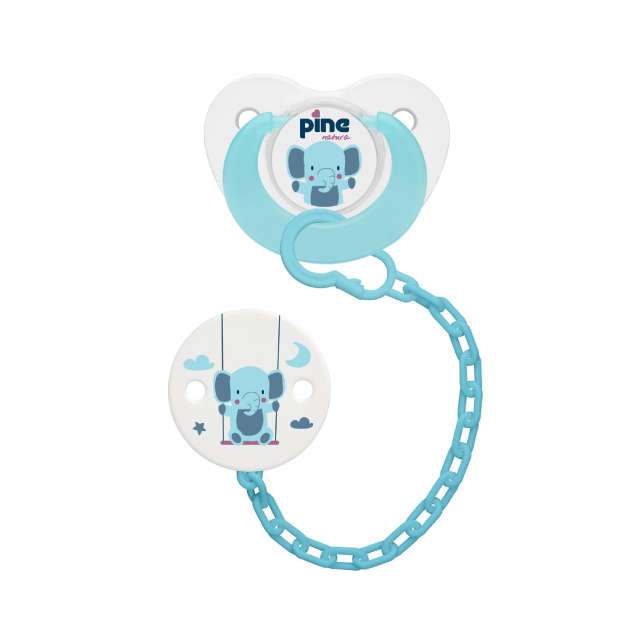 Suzeta tip fluture cu lantisor si clips, Albastru, model Elefant, nr. 3, Pine Natura x 1 buc [2]