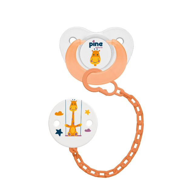 Suzeta tip fluture cu lantisor si clips, Portocaliu, model Girafa, nr. 3, Pine Natura x 1 buc [2]