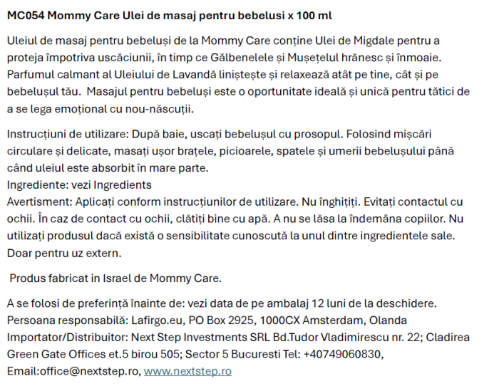 Ulei de masaj pentru bebeluși Mommy Care - 100 ml. [2]