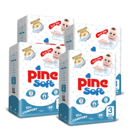 Kituri - Scutece pentru bebelusi Pine marimea 3 Midi, 4-9 kg, 120 buc
