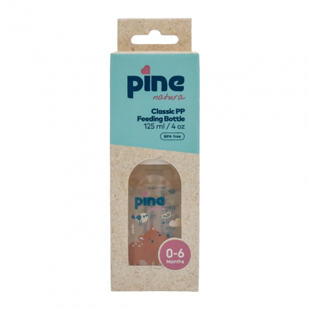 Hranire - Biberon Clasic cu tetină nr. 1, 0-6 luni, Alb x 125ml Pine Natura x 1 buc