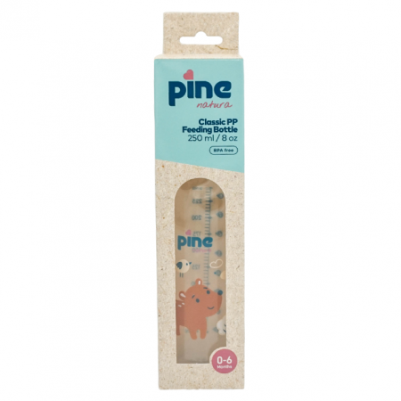 Hranire - Biberon Clasic cu tetină nr. 1, 0-6 luni, Alb x 250ml Pine Natura x 1 buc