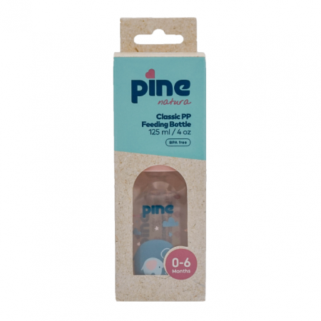 Hranire - Biberon Clasic cu tetină nr. 1, 0-6 luni, Roz  x 125ml Pine Natura x 1 buc