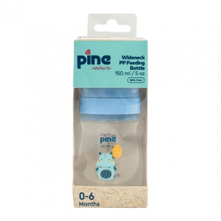 Biberoane & Cani - Biberon cu gât larg cu tetină nr 1, 0-6 luni, Albastru x 150ml cu tetina nr. 1 Pine Natura x 1 buc