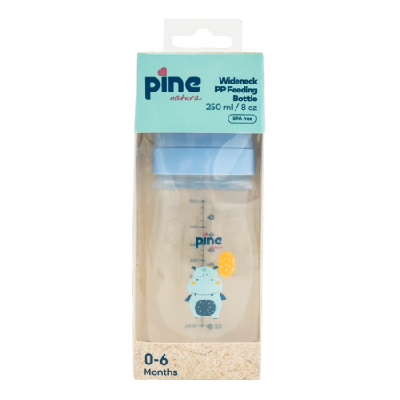 Biberoane & Cani - Biberon cu gât larg cu tetină nr 1, 0-6 luni, Albastru x 250ml cu tetina nr. 1 Pine Natura x 1 buc