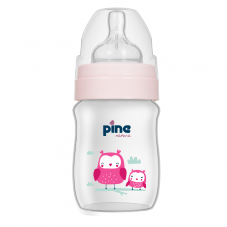 Biberon cu gât larg cu tetină nr 1, 0-6 luni, Roz x 150ml Pine Natura x 1 buc [1]