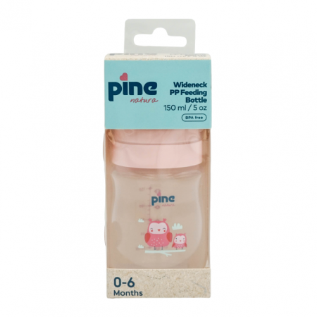 Biberoane & Cani - Biberon cu gât larg cu tetină nr 1, 0-6 luni, Roz x 150ml Pine Natura x 1 buc