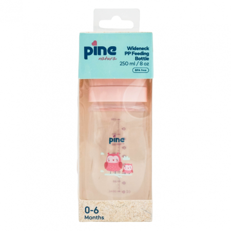 Biberoane & Cani - Biberon cu gât larg cu tetină nr 1, 0-6 luni, Roz x 250ml Pine Natura x 1 buc