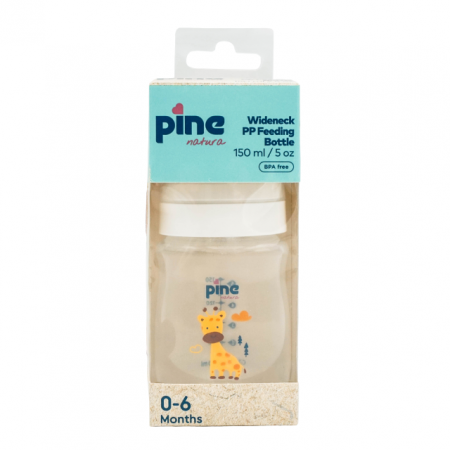 Biberoane & Cani - Biberon cu gât largcu tetină nr 1, 0-6 luni, Alb x 150ml cu tetina nr. 1 Pine Natura x  1 buc
