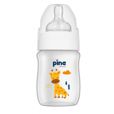 Biberon cu gât largcu tetină nr 1, 0-6 luni, Alb x 150ml cu tetina nr. 1 Pine Natura x  1 buc [1]