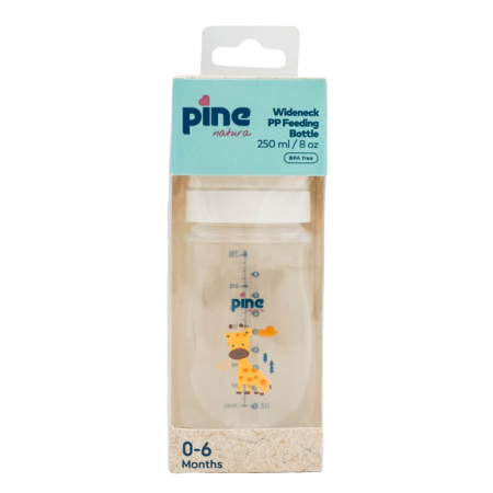 Biberoane & Cani - Biberon cu gât largcu tetină nr 1, 0-6 luni, Alb x 250ml cu tetina nr. 1 Pine Natura x  1 buc