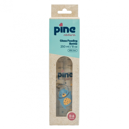Biberoane & Cani - Biberon din sticlă cu tetină nr 1, 0-6 luni, Albastru x 250ml Pine Natura x 1 buc