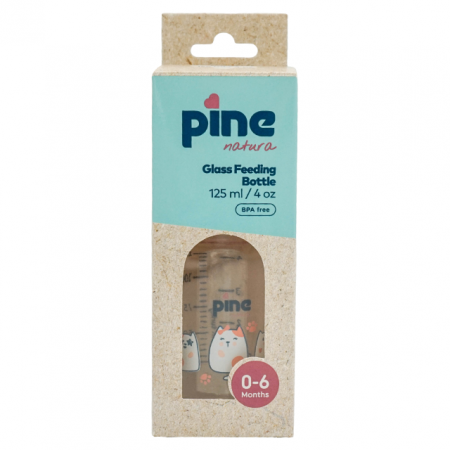 Biberoane & Cani - Biberon din sticlă cu tetină nr 1, 0-6 luni, Roz x 125ml Pine Natura x 1 buc