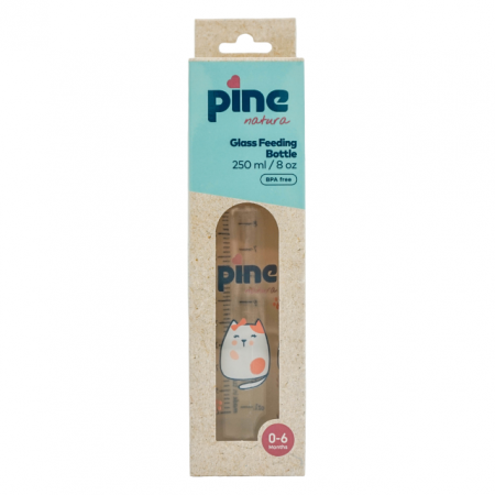 Biberoane & Cani - Biberon din sticlă cu tetină nr 1, 0-6 luni, Roz x 250ml Pine Natura x 1 buc