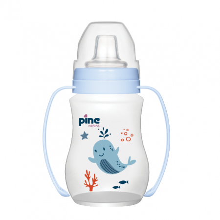 Cana anticolici cu maner, 6 luni+, Albastru x 250ml Pine Natura x 1 buc [1]
