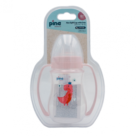 Hranire - Cana anticolici cu maner, 6 luni+, Roz x 250ml Pine Natura x 1 buc