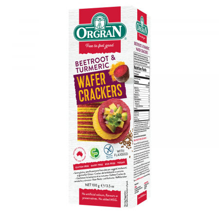 Crackers & Paine uscata - Crackers din sfeclă cu turmeric fără gluten Orgran - 100 g.