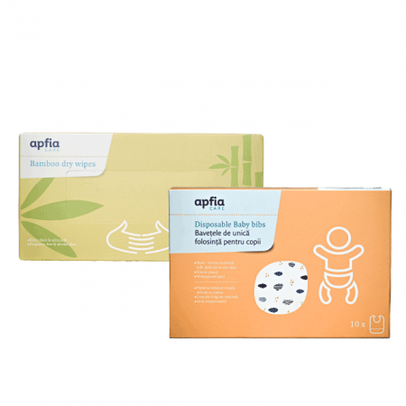 Servetele - Kit: bavete de unica folosinta pentru copii x10buc, servetele uscate din bambus hipoalergenice & biodegradabile x100buc, Apfia Care