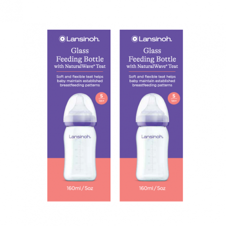 Hranire - Kit: biberon din sticla 160 ml x2buc, Lansinoh