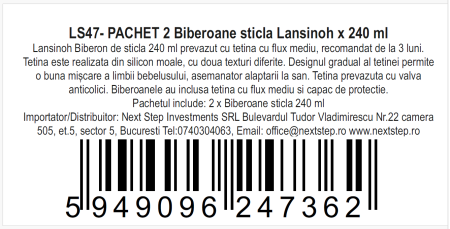 Kit: biberon din sticla 240 ml x 2 buc, Lansinoh [12]