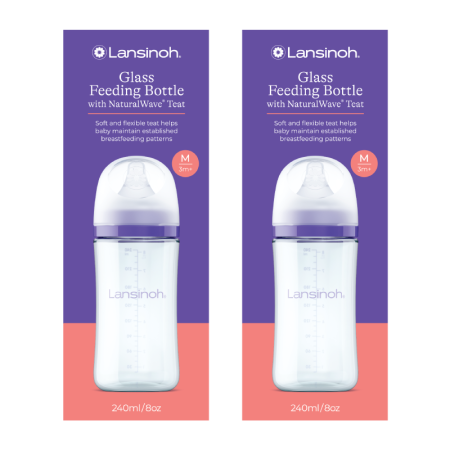 Hranire - Kit: biberon din sticla 240 ml x2buc, Lansinoh
