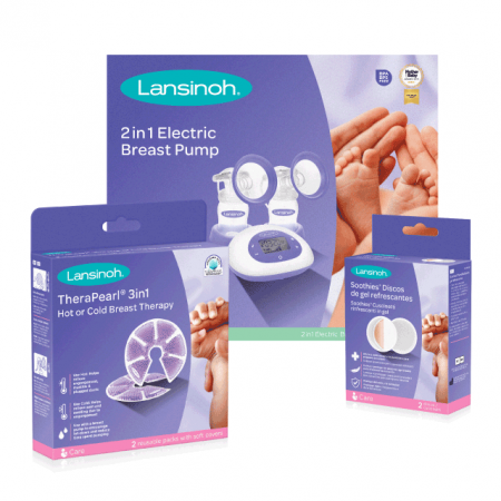 Alaptare - Kit: Soothies compresa pentru mameloane x2buc, compresa pentru san cald & rece x 2buc, pompa de san electrica dubla, Lansinoh