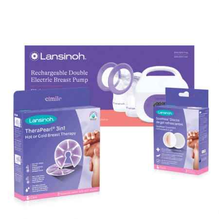 Kituri - Kit: Soothies compresa pentru mameloane x2buc, compresa pentru san cald & rece x 2buc, pompa de san electrica dubla reincarcabila, Lansinoh