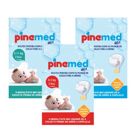 Pinemed - Scutec colectare - Kit pentru colectarea probei de urina - scutec cu punga pentru colectarea probei de urina, 0-5 kg x2buc, 5-11 kg x2buc, 11+ kg x2buc, Pinemed