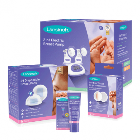 Alaptare - Kit: HPA lanolin x40ml, tampoane pentru san x24buc, Soothies compresa pentru mameloane x2buc, pompa de san electrica dubla, Lansinoh