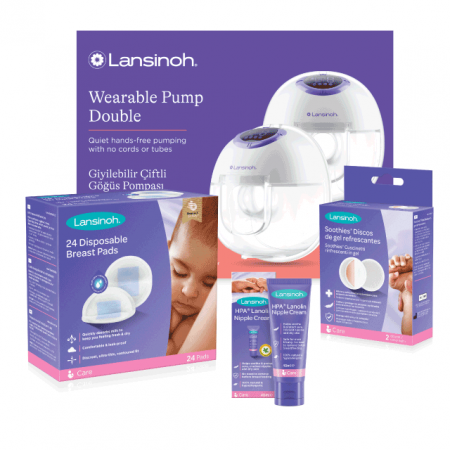Kituri - Kit: HPA lanolin x40ml, tampoane pentru san x24buc, Soothies compresa pentru mameloane x2buc, pompa de san electrica dubla portabila hands free, Lansinoh
