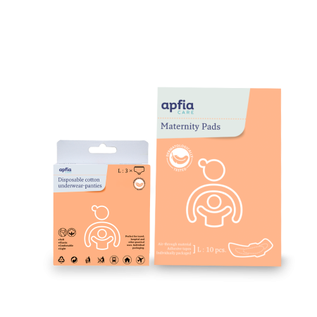 APFIA CARE - Kit: tampoane postnatale L x10buc, chiloti din bumbac de unica folosinta L x3buc, Apfia Care