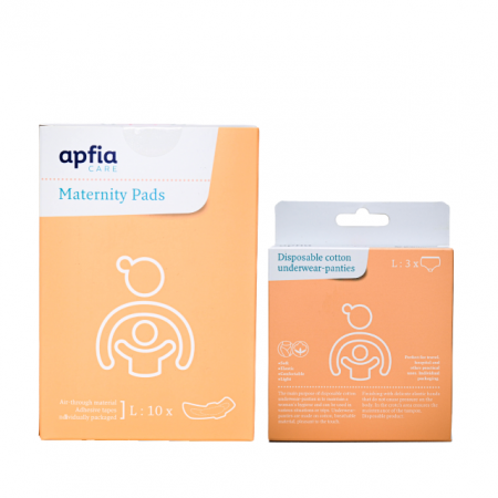 Kituri - Kit: tampoane postnatale L x10buc, chiloti din bumbac de unica folosinta L x3buc, Apfia Care